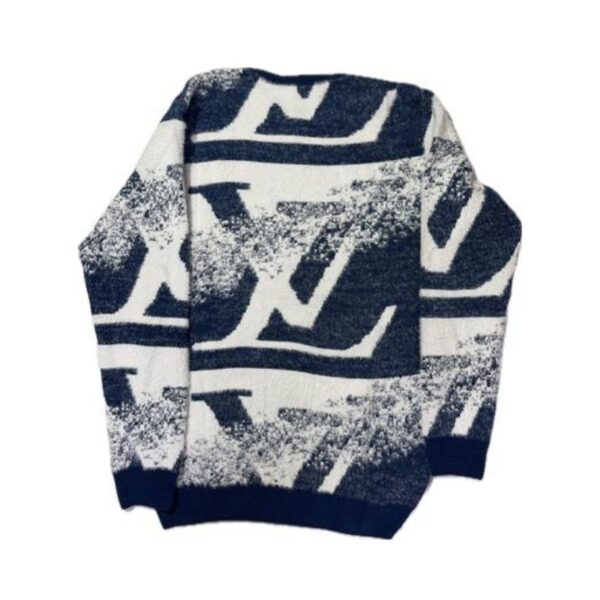 Blue White Hair Pullover LV Print Checks Sweater M,L - Image 4