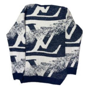 Blue White Hair Pullover LV Print Checks Sweater M,L