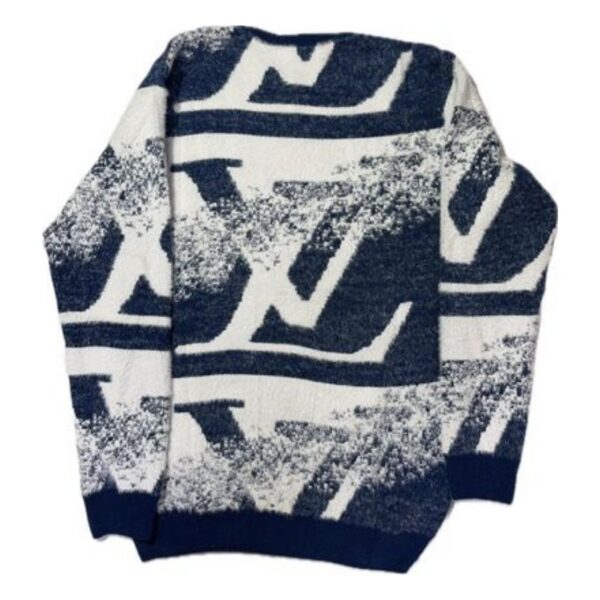 Blue White Hair Pullover LV Print Checks Sweater M,L