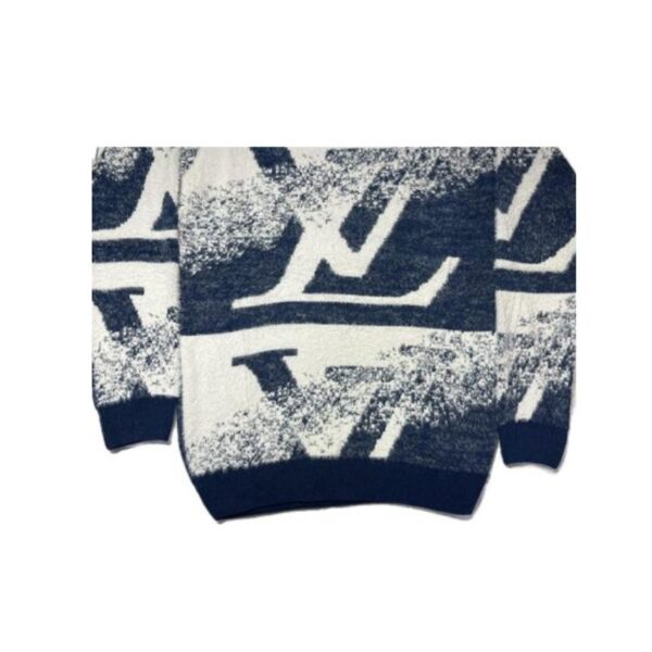 Blue White Hair Pullover LV Print Checks Sweater M,L - Image 2